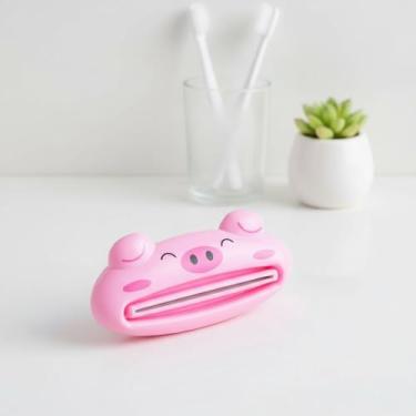 Imagem de 1 dispensador de pasta de dente de porco para crianças, rolo espremedor de pasta de dentes de animais de desenho animado para cremes de limpeza facial de pasta de dente infantil
