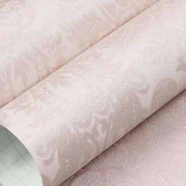Imagem de LaCheery Papel de parede rosa claro de 40 cm x 1,399 cm para quarto de meninas, papel de parede floral rosa, adesivo e descasca, impermeável, texturizado, damasco, papel de contato para parede
