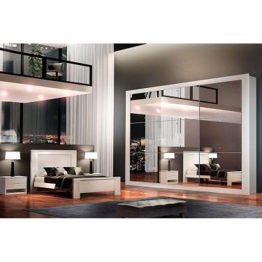 Imagem de Guarda Roupa Casal 3 Portas De Correr E 4 Gavetas C/ Espelho E Pés Veneza Gold Branco - Rufato