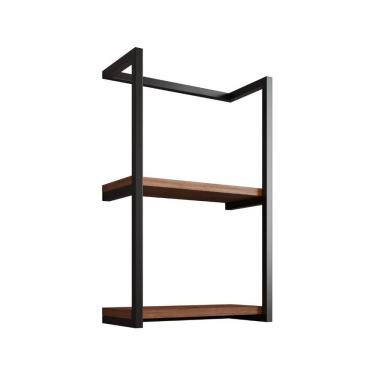 Imagem de Toalheiro Para Banheiro Estilo Industrial Sahy - Preto E Prateleira Imbuia - Cor: Preto