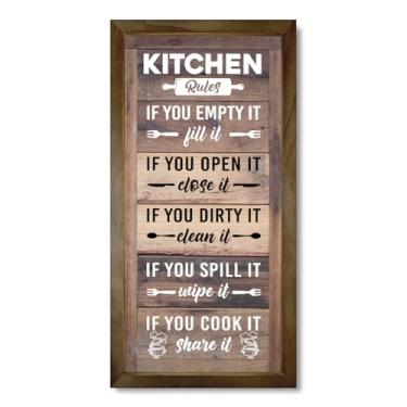 Imagem de Placa de madeira com regras de decoração de cozinha rústica, decoração de cozinhas de fazenda, decorações de regras de porta de cozinha rústica A072