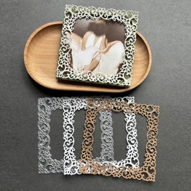 Imagem de LZBRDY Matrizes de corte para molduras, modelo de design de fundo para álbuns, cartões comemorativos, fotos de álbuns, artesanato em papel DIY, cartolina (moldura de renda 11 x 11 cm)