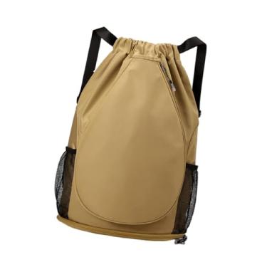 Imagem de KiBcsLic Mochila de tênis, mochila esportiva versátil com fechamento por cordão, bolsa para raquete de tênis, bolsa para badminton, futebol e basquete ao ar, Cáqui