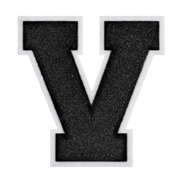 Imagem de 1 Patch de letra de chenille preto de 11,4 cm com borda branca – Adesivos do alfabeto para roupas, jaquetas, mochilas, chapéus para decoração personalizada, nome personalizado e artesanato. (V)