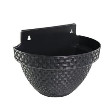 Imagem de Vaso de Parede Decorativo Meia Lua em Rattan, Preto, 3 Litros, Design Trançado para Jardim e Varanda