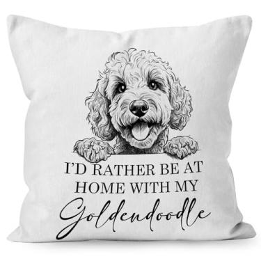 Imagem de Liosei Capa de almofada decorativa para cães Goldendoodle engraçada, presentes dourados para mulheres, presentes Goldendoodle, capas de travesseiro de cachorro para decoração de sofá, 45 x 45 cm