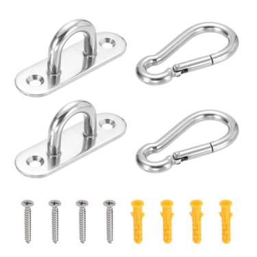 Imagem de PATIKIL Ganchos de teto de aço inoxidável M8, placa de olho, conjunto de 2 ganchos elípticos pesados para ferragens marítimas com parafusos para redes, cadeiras suspensas, balanços, prata