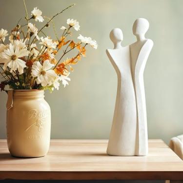Imagem de emphaseason Escultura abstrata moderna de resina, estátuas brancas de amantes, decoração de casa para sala de estar, escritório, estante, presentes para amigos, entes queridos, aniversário de
