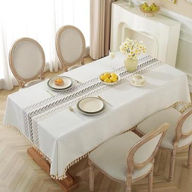 Imagem de Alsoo Toalha de mesa retangular à prova d'água algodão linho outono toalha de mesa serapilheira livre de rugas para cozinha jantar, festa, férias, Natal, bege (folha de vinho, 4-6 assentos, 55 x 75