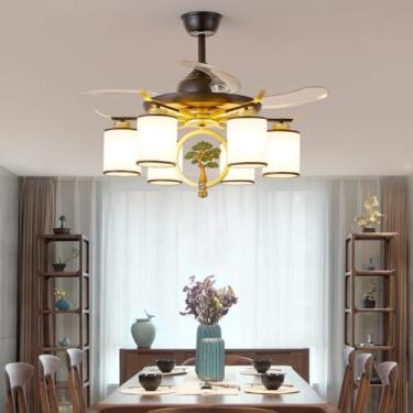 Imagem de Ventilador de teto moderno e discreto com LED, luxuoso para sala de estar, restaurante, quarto, escritório, casa de campo ou hotel, com controle remoto (G 6 lâmpadas, 1 unidade)