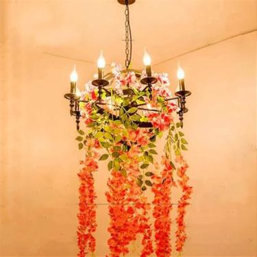 Imagem de Lustre Americano Pastoral LED Industrial Retrô Criativo Música Restaurante Bar Cafeteria Loja de Chá Loja de Roupas Plantas Verdes Decoração Luminária Pendente (G 6 Lâmpadas)