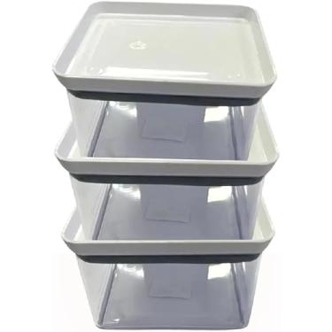Imagem de Kit 3 Potes Herméticos Retangular Mantimentos Organizador Cozinha Acrílico 550 ml (KIT 3 POTES HERMÉTICOS BRANCO)
