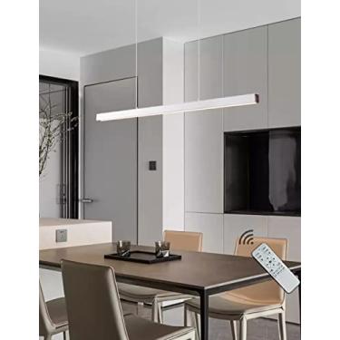 Imagem de Luminária pendente LED moderna, dimerizável, com controle remoto, design linear, ideal para mesa de jantar, ilha de cozinha, sala de jantar e escritório (branca, 80 cm de comprimento).