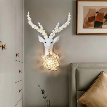 Imagem de Luminária de parede moderna em formato de veado, estilo criativo e elegante, para sala de estar, quarto, escritório, casa de campo, hotel, quarto infantil, corredor, com iluminação LED decor