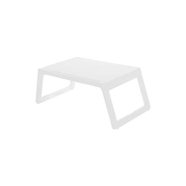 Imagem de Mesa de cama portátil branca para laptop, compartimento para cartão/orifício de carregamento/suporte de caneta/bandeja de cama multifuncional com perna dobrável, comer, escrever, escrever