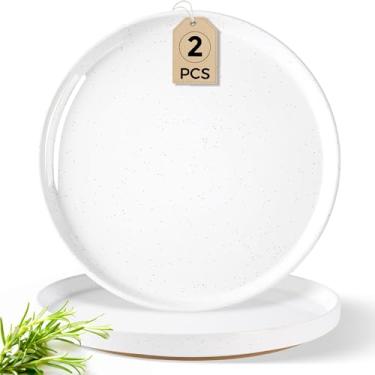 Imagem de AmorArc Conjunto de 2 pratos de jantar de cerâmica, pratos de grés de 26 cm para cozinha, conjunto de pratos planos modernos, seguro para micro-ondas e lava-louças, resistente a arranhões - branco