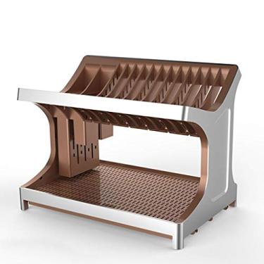Imagem de Escorredor de pratos de plástico de 2 camadas, com placa de drenagem, escorredor de pratos de talheres, rack de armazenamento de utensílios de cozinha