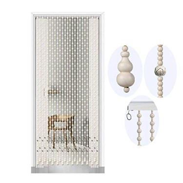 Imagem de ZJYWMM Cortina com contas de madeira natural para porta para divisória de quarto, passagem de armário de porta, decoração interna/externa, feita à mão, branca, tamanho personalizado