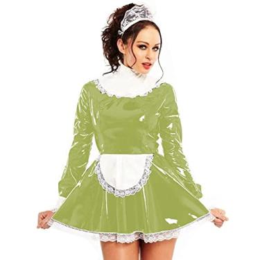 Imagem de Vestido feminino de manga comprida evasê com avental, vestidos de empregada de renda, cosplay, verde fruta, 3GG