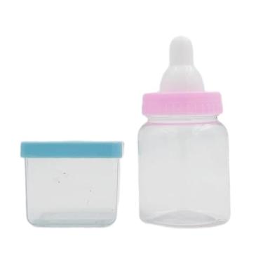 Imagem de Kit Mimo Tema: Chá de Bebê, Fraldas, Festa Revelação Lembrancinha Infantil Decoração de Mesa Doces (12 mamadeira rosa 12 cx 4x4 azul)