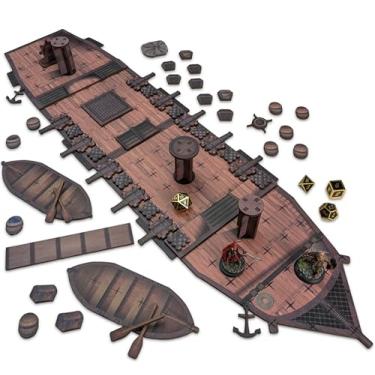 Imagem de Navio grande D&D | 63,5 cm de comprimento | Colorido em madeira | Portátil | Deck superior e inferior | Terreno de batalha de 2,5 cm | DND Pathfinder TTRPG | C4Labs | Original