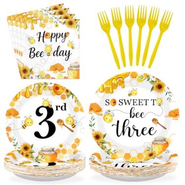 Imagem de 96 Pcs Bee 3rd Birthday Party Supplies Bumble Bee Theme So Sweet to Be Three Party Plates and Napkins Disposable 3 Years Old Tableware Set for Kids Baby Shower Birthday Decorations, Serves 24