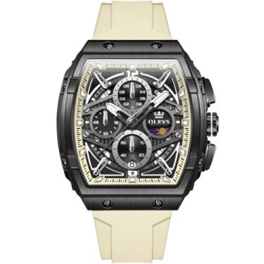 Imagem de OLEVS Relógios masculinos Tonneau Square, resistente à água, relógio masculino, multifuncional, fase, da lua, com três ponteiros, Face preta/pulseira cinza, men-standard, Relógio casual