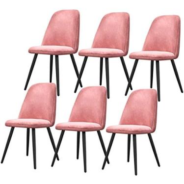 Imagem de Cadeiras modernas para sala de jantar de cozinha conjunto de 6 cadeiras de jantar de veludo para sala de estar cadeiras de canto com pernas de metal, assento e encostos de veludo (cor: Rosa)