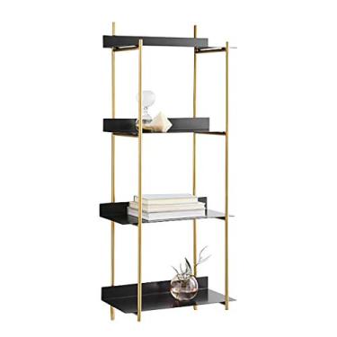 Imagem de Estantes de parede prateleira de ferro forjado prateleira de parede criativa sala de estar TV decoração de parede anteparo prateleira de parede (cor: preto, tamanho: 45 × 26 × 112 cm) Prateleiras de