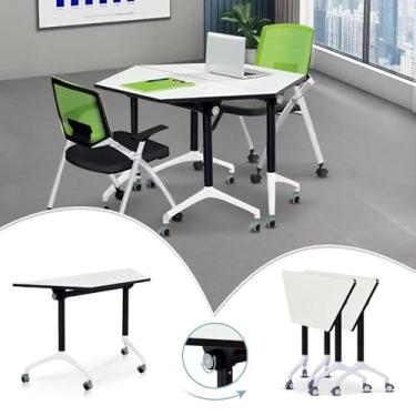 Imagem de Mesa de conferência dobrável, mesa de treinamento móvel com rodas, mesa moderna dobrável para sala de conferências, mesas de reunião de seminário com emenda rolante para escritório, sala de reuniões
