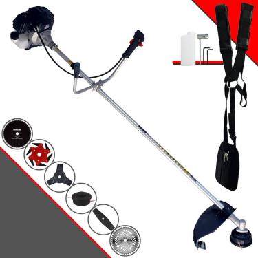 Imagem de Roçadeira Multifunções Toyama RT43LB25A À Gasolina 43cc Alta Rotação Para Todos os Tipos de Trabalho Com Carretel Nylon + Kit de 5 Lâminas de Cortes