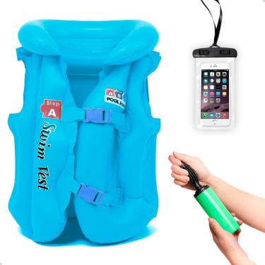 Imagem de Kit Colete Piscina Criança + Bomba Manual Capa Prova D'água-Unissex