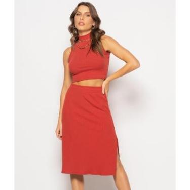 Imagem de Conjunto Salvatore Fashion Cropped Regata Saia Midi Malha Canelada Feminino-Feminino