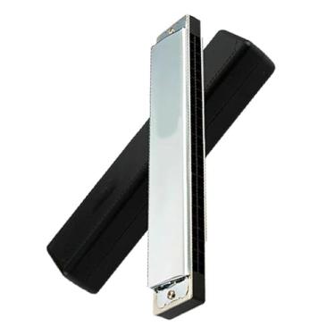 Imagem de Gaita profissional de 24 furos gaita vibrato profissional elegante prata durável instrumento harpa (cor: G)