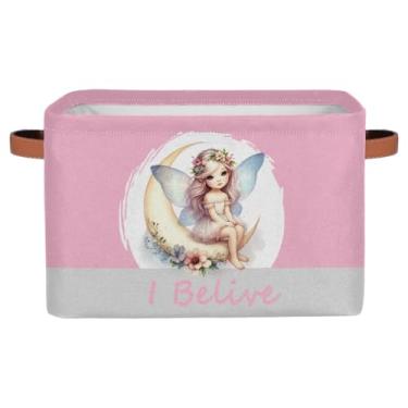 Imagem de Cestos pequenos de armazenamento, lua, duende rosa, com alças, caixas de armazenamento de brinquedos infantis, organizador de cubo de tecido dobrável para berçário, sala de estar, quarto, prateleiras