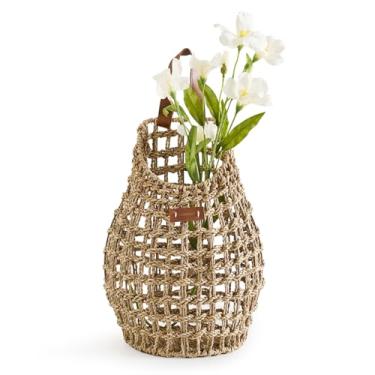 Imagem de LGENHOOM Cesta de bolso para pendurar na parede, cesta de armazenamento de algas marinhas de trama aberta, organizador decorativo Boho montado na porta da frente para plantas de flores