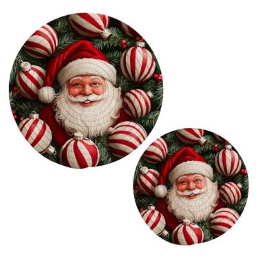 Imagem de Blueangle 2 peças de suporte de panela de tripé de Papai Noel fofo - conjunto de pegadores de panela de tecido redondo - almofadas quentes trançadas de algodão - porta-copos - tapetes de mesa para