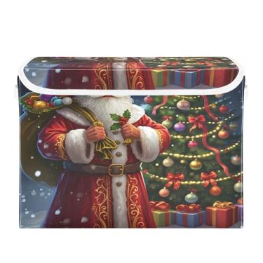 Imagem de SEHANY Cestas de armazenamento de Papai Noel de Natal com tampas, organizador de caixas de armazenamento de tecido para armário de roupas, cobertor de escritório, berçário, 42 x 32 x 30 cm