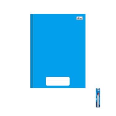 Imagem de Kit Caderno Brochura Capa Dura Pepper Azul 80 Folhas + Caneta Esferográfica Spiro 0.7mm