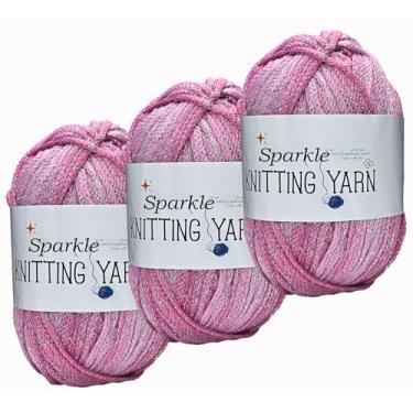 Imagem de Fio brilhante variegado para crochê - 3 pacotes de 100 g - #4 penteado (médio) - poliéster prata metálico mistura colorida de tricô para artesanato faça você mesmo - blush Ombre Glint