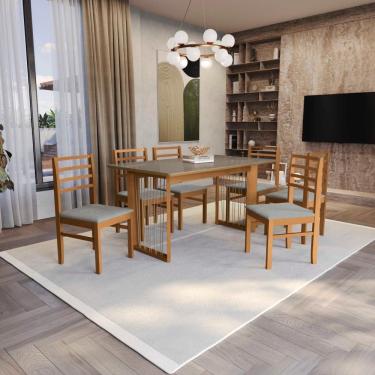 Imagem de Conjunto Sala De Jantar Elisa Em Madeira Maciça 6 Cadeiras Boucle Cinza