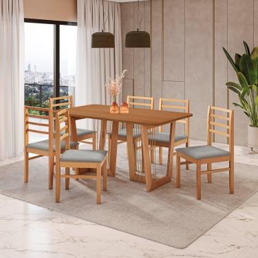 Imagem de Conjunto Sala De Jantar Elisa Em Madeira Maciça 6 Cadeiras Boucle Cinza