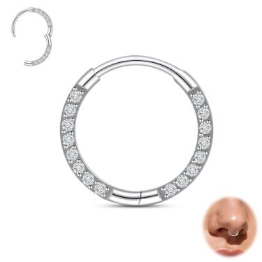 Imagem de limerencia Anéis de nariz de titânio, anel de nariz de zircônia cúbica de titânio 20G, piercing de nariz para cartilagem, anel de septo, tragus, concha, hélice, daith, piercing labial para mulheres e