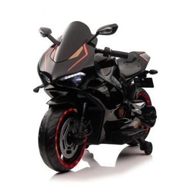 Imagem de Mini Moto Elétrica Infantil Gigante Preto 24v Com Banco Couro E Luzes 