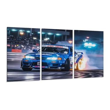Imagem de HUIROBO Pôster Jdm Sports Car Drifting Flamethrower arte de parede em tela para sala de estar quarto decoração de casa escritório pintura pôsteres (40 x 80 cm) × 3)