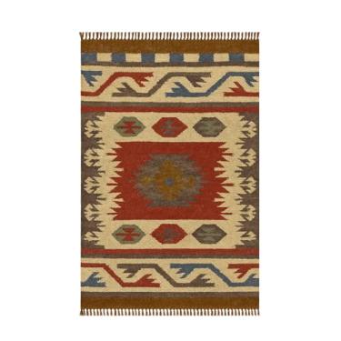 Imagem de Kilim Tapetes de área para juta de lã 2x3 reversível tapete de área do sudoeste design geométrico vermelho multicolorido tapete tecido à mão grosso 0,5 cm tapete de trama plana tapetes internos e