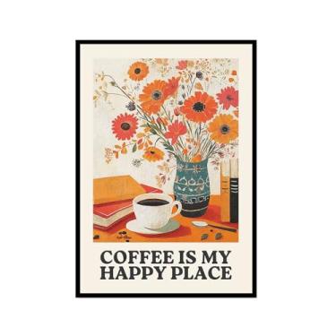 Imagem de Coffee First People Later Poster Retro Coffee Wall Art Trendy Flower Print Minimalista Vintage Floral Para Sala de Jantar Cozinha Decoração de Parede (SKU3,12 x 45,7 cm = (30 x 45 cm), Moldura preta)