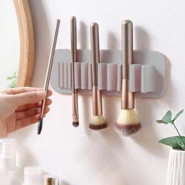 Imagem de Pacote com 1 escorredor de pincéis de maquiagem, suporte de ferramentas cosméticas e organizador com ventosa - suporte de parede, 20,7 cm C x 7 cm L cinza
