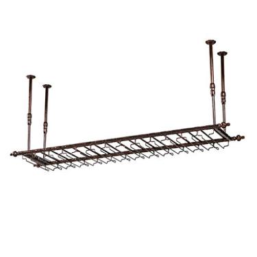 Imagem de APUM Prateleiras de vinho de teto, altura ajustável para pendurar na parede, suporte de garrafa de vinho, taças de vidro, suporte de taças, suporte de decoração de estilo vintage