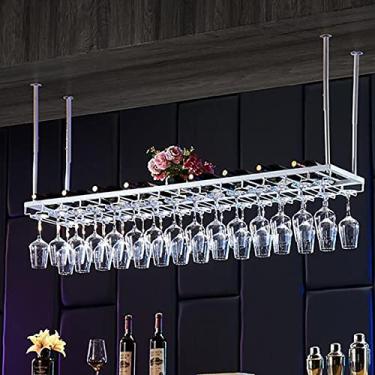 Imagem de Prateleiras de vinho, suporte de vinho de teto, altura ajustável, suporte de vidro de vinho de ferro montado na parede, prateleira branca para bares, restaurantes, cozinhas